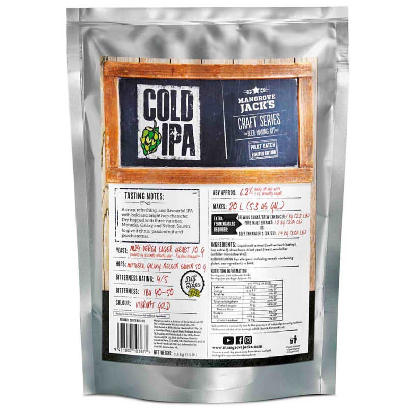 Mangrove Jack's Craft Series Cold IPA Kit pouch, showcasing the packaging for the limited edition beer kit.