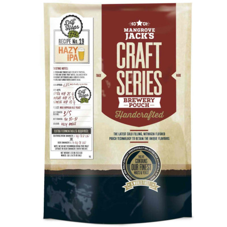 Mangrove Jack’s Craft Series Hazy IPA kit packaging with brewing instruction Mangrove Jack’s Craft Series Hazy IPA kit packaging with brewing instruction