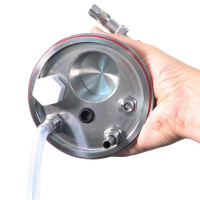 Bottom view of Apollo Stainless Steel Pressure Lid showing port configuration and ball lock post connections