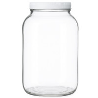 Clear 3.8L wide-mouth glass jar with white plastic screw lid, ideal for fermentation, infusions, or homebrewing small batches.