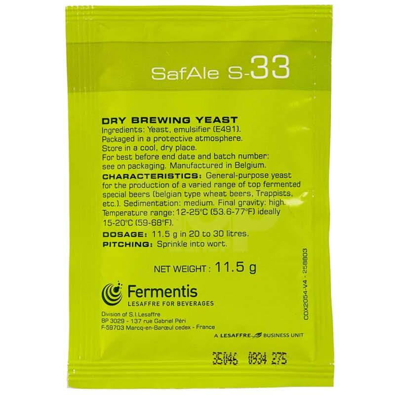 SafAle S-33 Ale Dry Yeast 11.5g